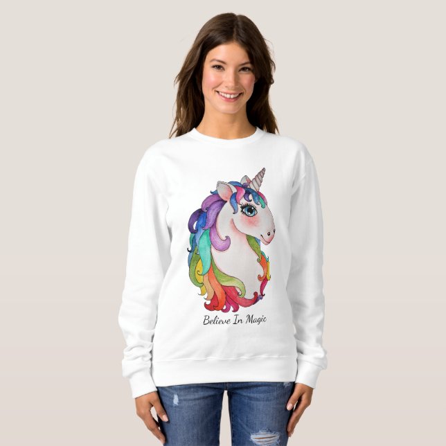 Sweatshirt Watercolor Unicorn (Devant entier)