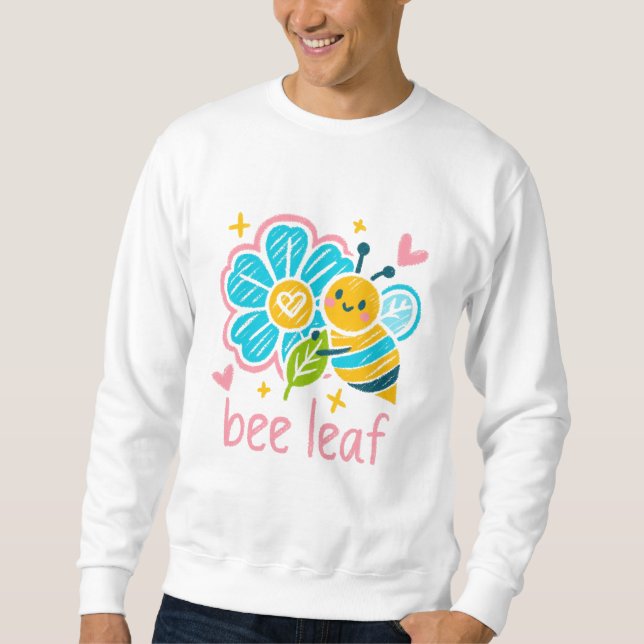 Sweatshirt Whimsical 'Bee Leaf' Crayon Art: Happy plant dad  (Devant)