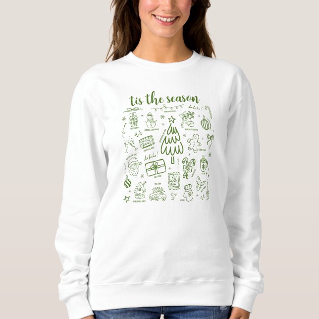 Sweatshirt Whimsical Hand Drawn Doodle Green (Devant)