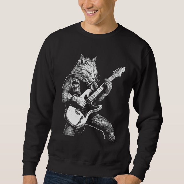 Sweatshirt Whiskered Rockstar Cat Shredding the Strings (Devant)