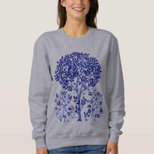 Sweatshirt William Morris Arbre de vie, bleu et blanc de Coba
