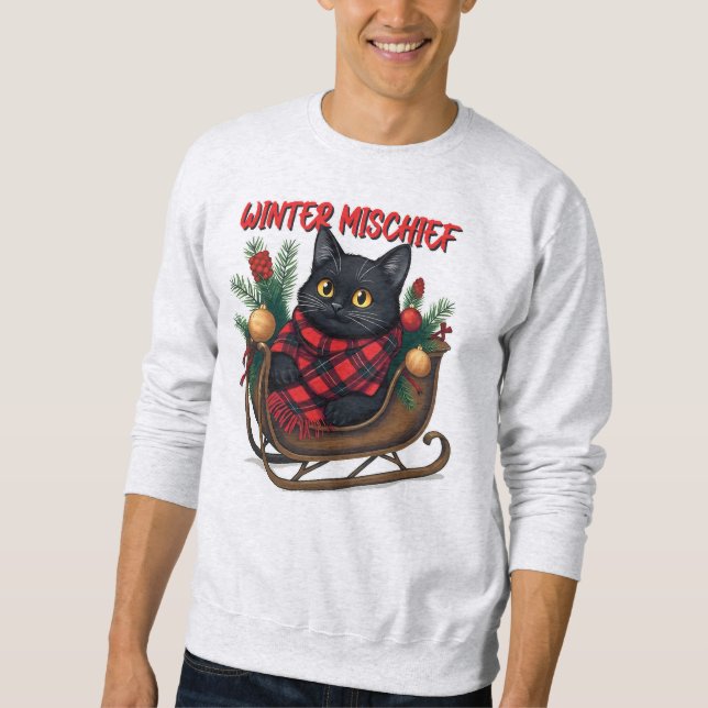 Sweatshirt Winter Mischief (2) Christmas Cat Illustration (Devant)