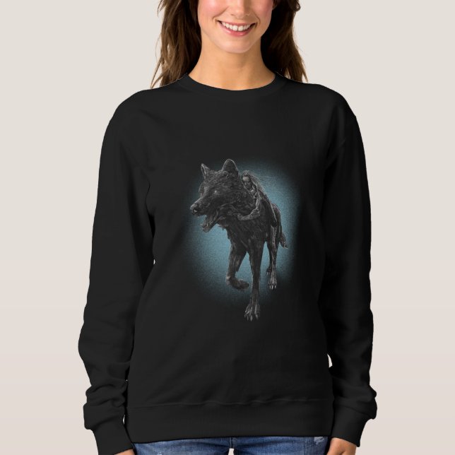 Sweatshirt Wolf and girl painting cute (Devant)