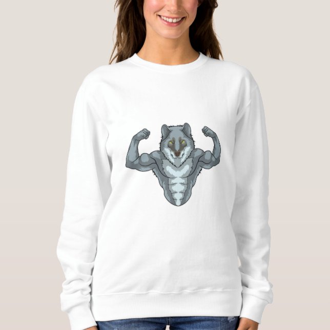 Sweatshirt Wolf comme Bodybuilder avec de grands Muscles (Devant)