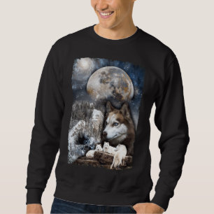 Sweatshirt Wolf Family Moon Winter Mountain Wolfs