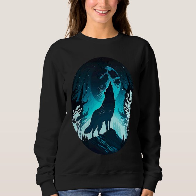 Sweatshirt Wolf Howling at Moon on a Cold Night Amazing Natur (Devant)