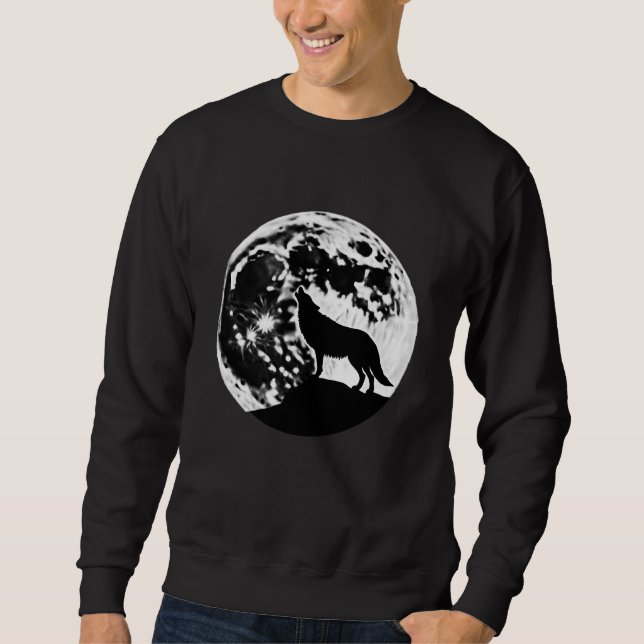 Sweatshirt Wolf Howling Silhouetté contre une Pleine lune (Devant)