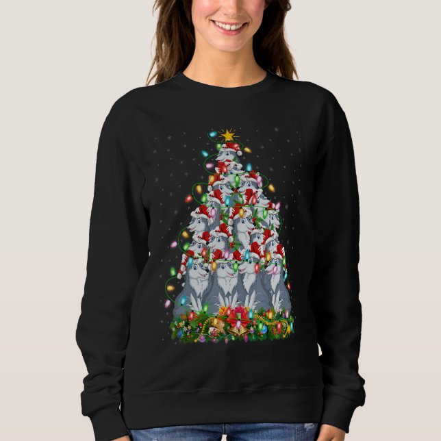 Sweatshirt Wolf   Xmas Lights Santa Wolf Christmas Tree (Devant)