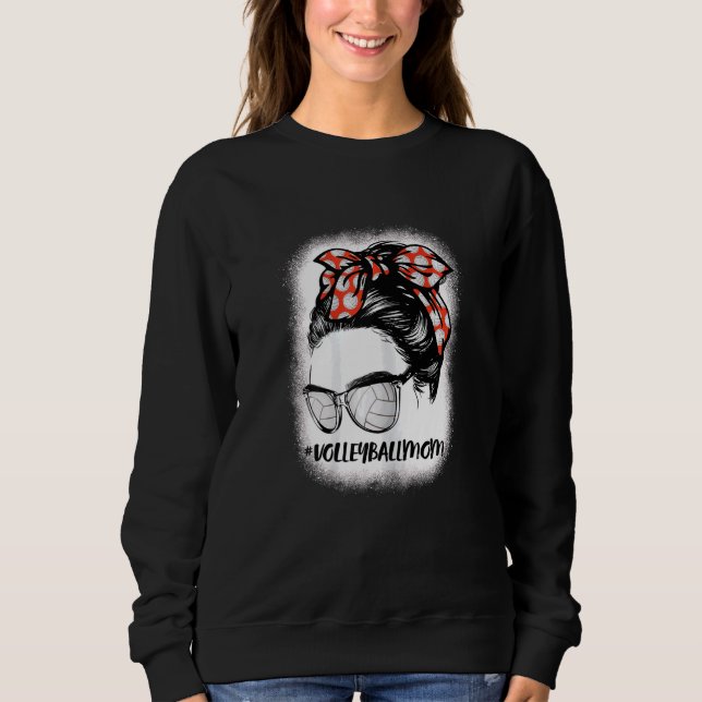 Sweatshirt Womens Bleached Baseball Mom Messy Bun Volleyball  (Devant)