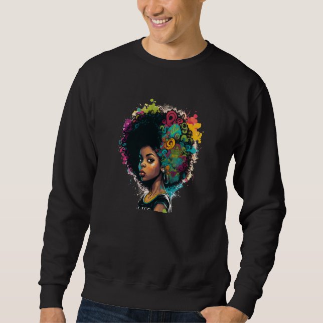 Sweatshirt Womens Graffiti Afro Black Women African American  (Devant)