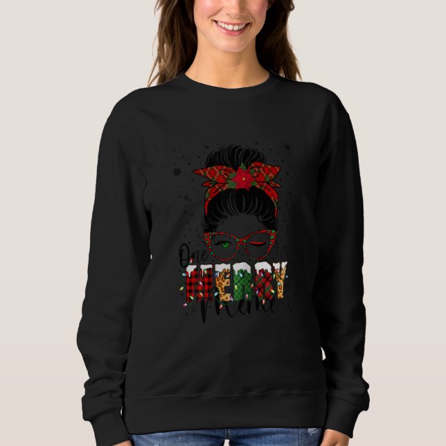 Sweatshirt Womens Meme Messy Bun Buffalo Plaid Christmas One  (Devant)