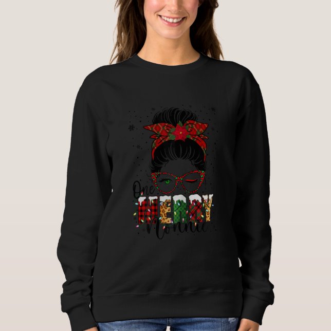 Sweatshirt Womens Nonnie Messy Bun Buffalo Plaid Christmas On (Devant)
