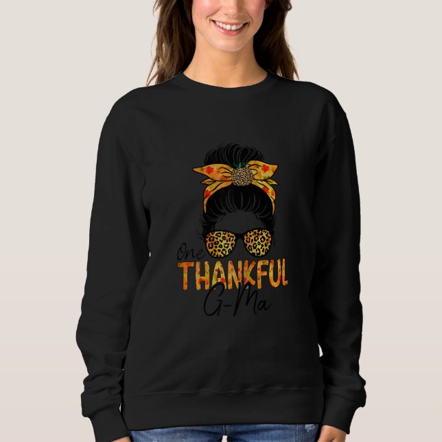 Sweatshirt Womens One Thankful G Ma Leopard Messy Bun Thanksg (Devant)