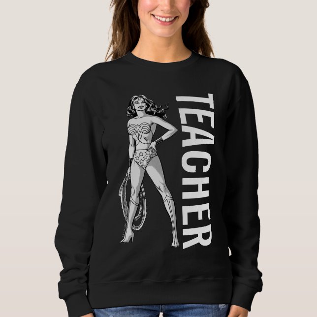 Sweatshirt Wonder Woman Enseignant Pose Noir & Blanc (Devant)