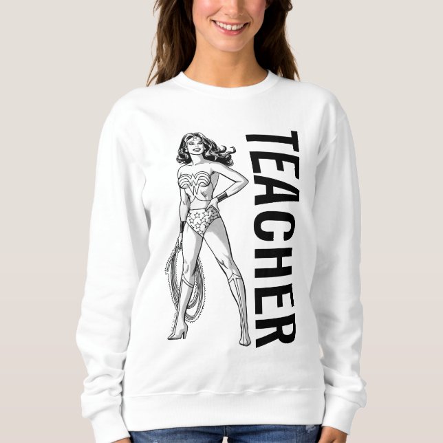 Sweatshirt Wonder Woman Enseignant Pose Noir & Blanc (Devant)