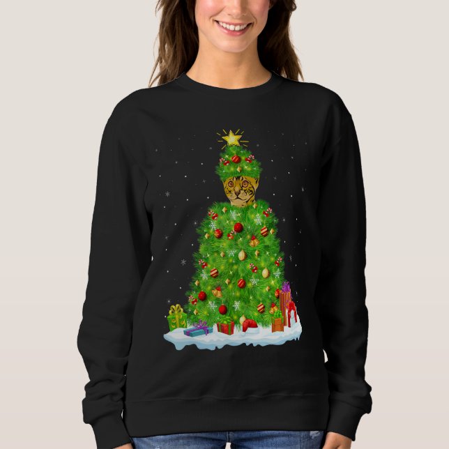 Sweatshirt Xmas Decorations Lights Santa Bengal Cat Christmas (Devant)