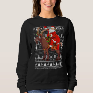 Sweatshirt Xmas Funny Père Noël Riding Mountain Chèvre laid N