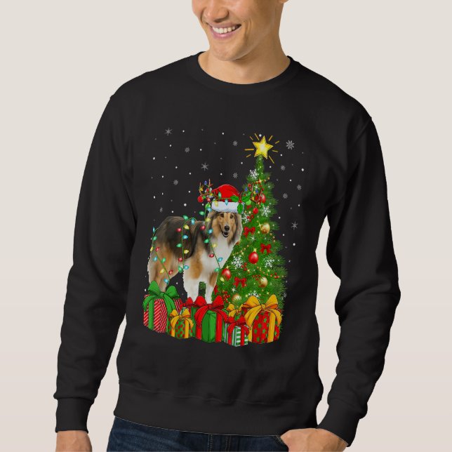 Sweatshirt Xmas Holiday Lights Santa Sheltie Dog Christmas Tr (Devant)