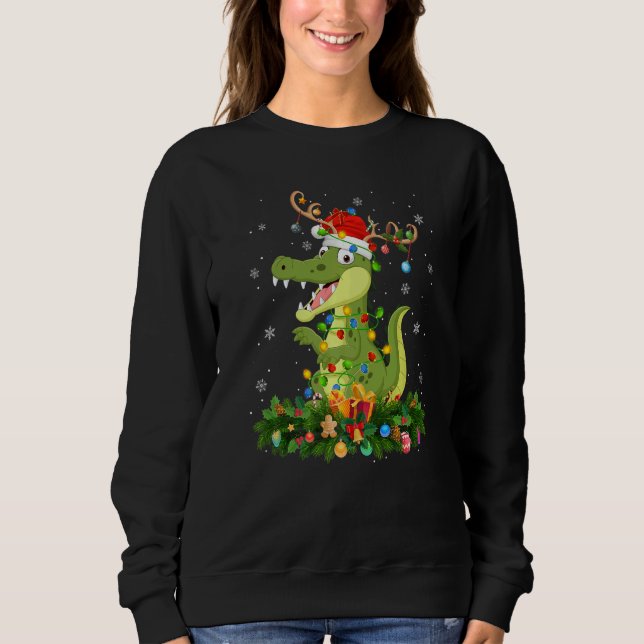 Sweatshirt Xmas Holiday Reindeer Hat Santa Alligator Christma (Devant)