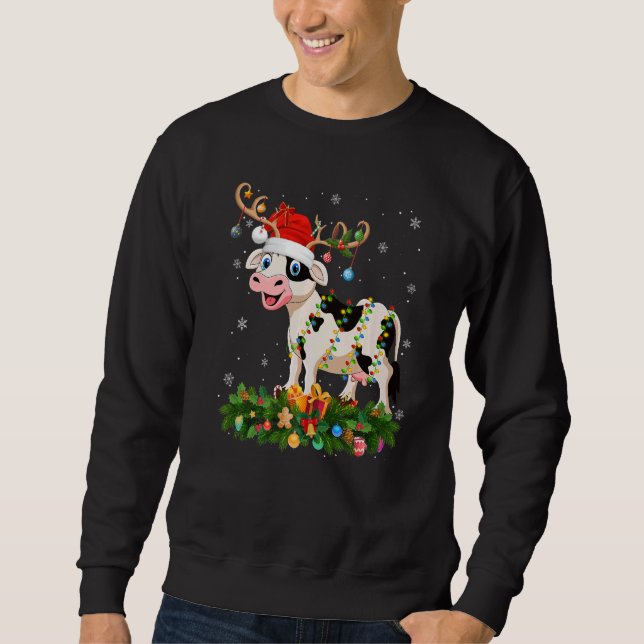 Sweatshirt Xmas Holiday Reindeer Hat Santa Cattle Christmas   (Devant)