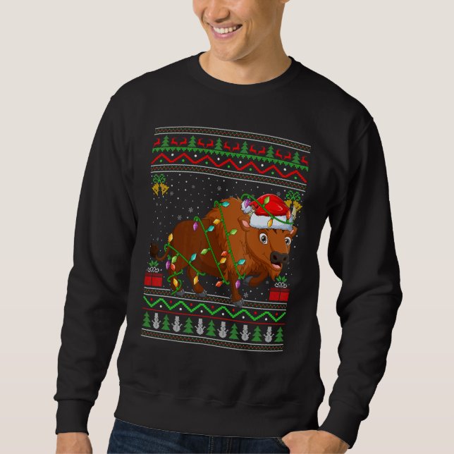 Sweatshirt Xmas Lights Ugly Sweater Style Santa Bison Christm (Devant)