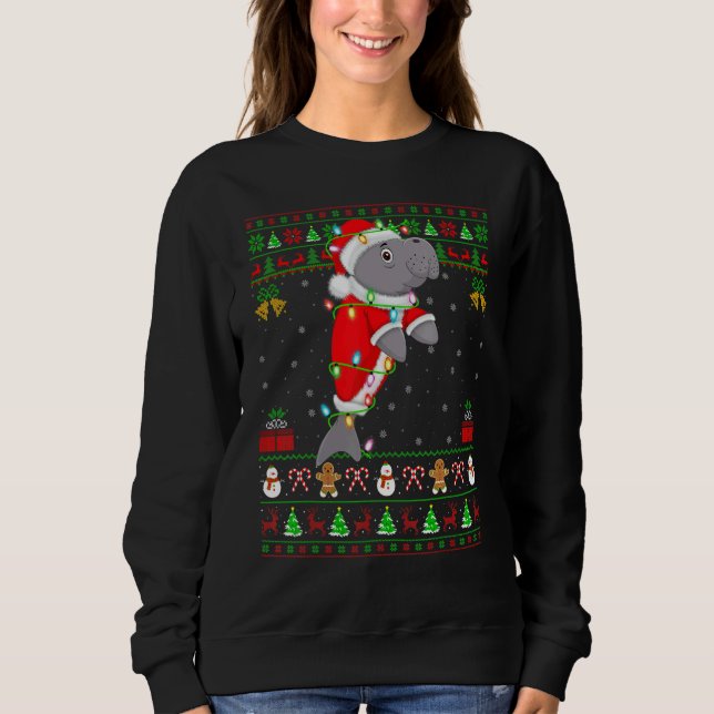 Sweatshirt Xmas Lights Ugly Sweater Style Santa Manatee Chris (Devant)
