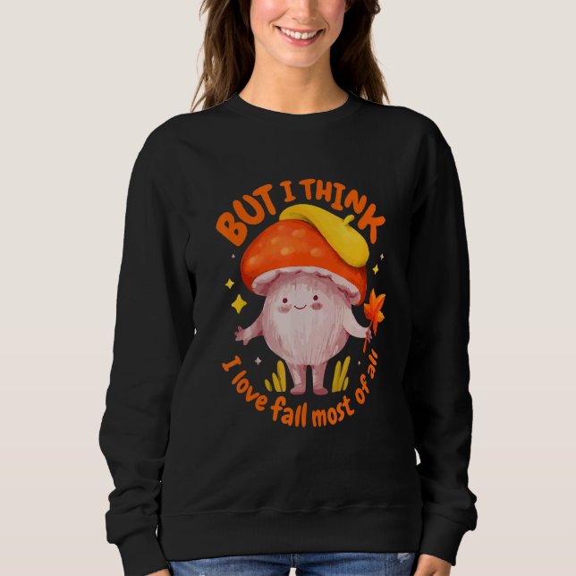 Sweatshirt Yellow Orange Tones Mushroom Figure Leaves Love Se (Devant)