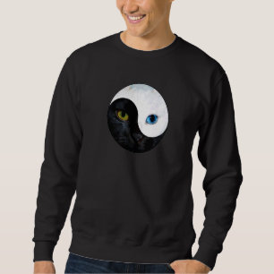 Sweatshirt Yin Yang Visage Chat Méditation Yoga Noir Et Blanc