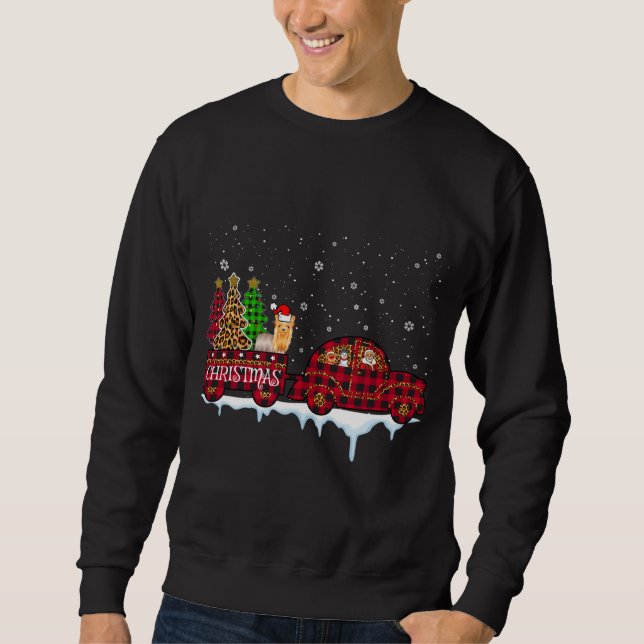 Sweatshirt Yorkshire Chien Noël Camion Rouge Plaqué Père Noël (Devant)