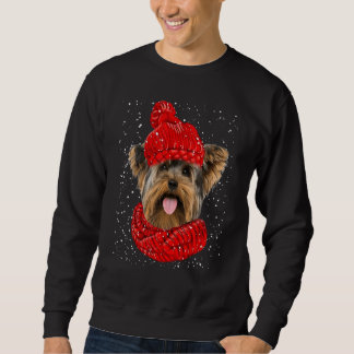 Sweatshirt Yorkshire Terrier Chapeau Rouge d'Hiver Écharpe de