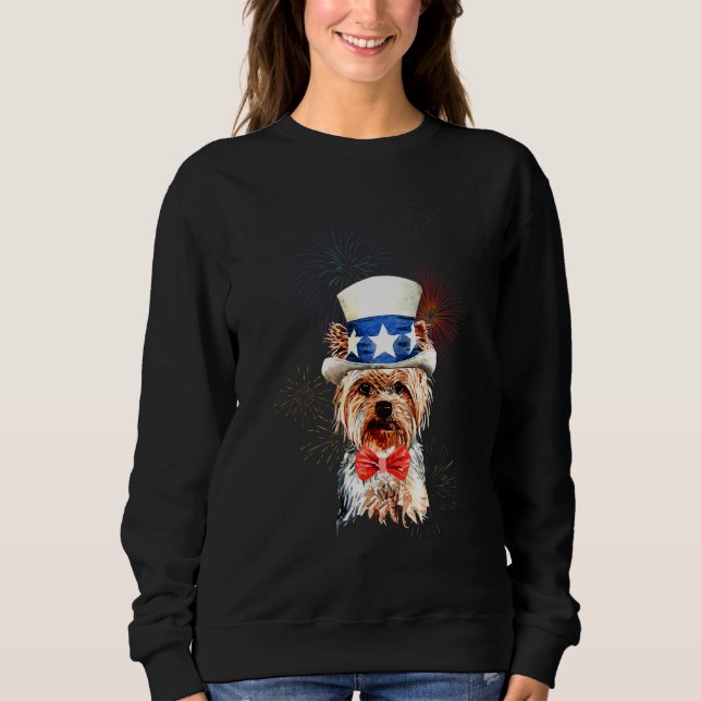 Sweatshirt Yorkshire Terrier Us Flag Hat Firework July 4th Do (Devant)