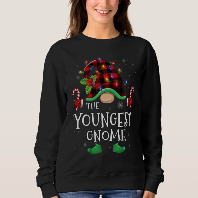 Sweatshirt Youngest Gnome Buffalo Plaid Matching Family Chris (Devant)