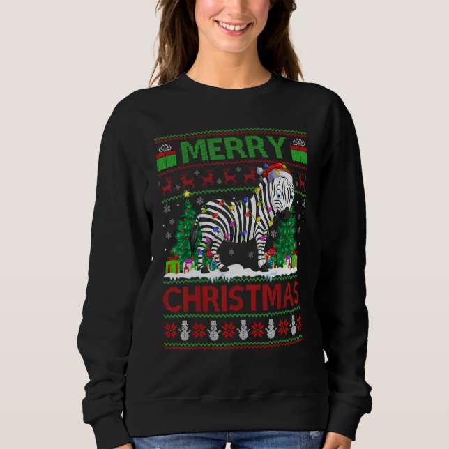 Sweatshirt Zebra   Xmas Tree Lights Ugly Santa Zebra Christma (Devant)