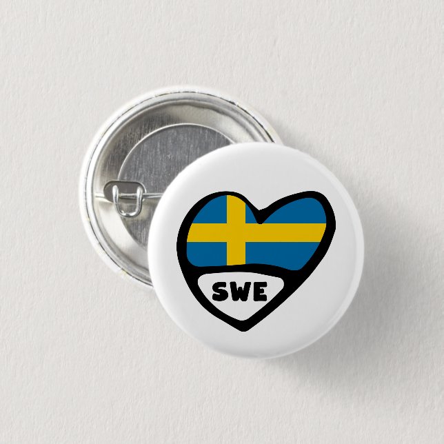 Sweden Country Code Flag Heart Pin Badge, SWE Button (Vorne & Hinten)