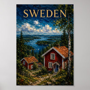Sweden: Serene Nordic Summer Lake Art Souvenir Poster