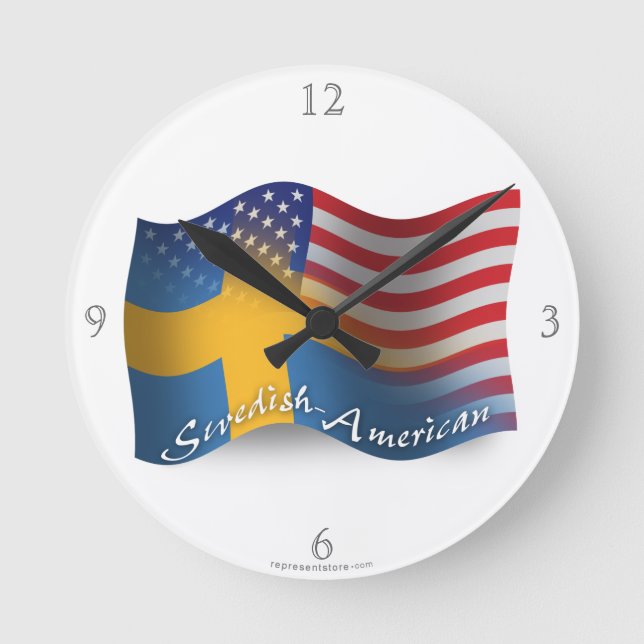 Swedish-American Waving Flag Runde Wanduhr (Vorderseite)
