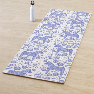 Swedish Dala Horse Indigo Blue Folk Yogamatte