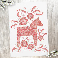 Swedish Dala Horse Red and White Danke Card