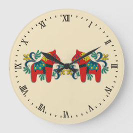 Swedish Dala Horse Twins Scandinavian Große Wanduhr