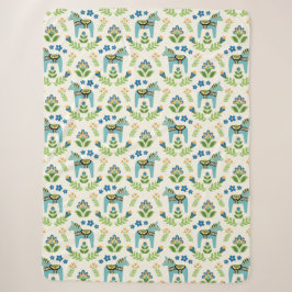 Swedish Dala Horses Aquamarin Sherpa Blanket Sherpadecke