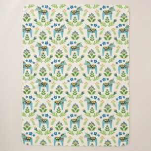 Swedish Dala Horses Aquamarin Sherpa Blanket Sherpadecke