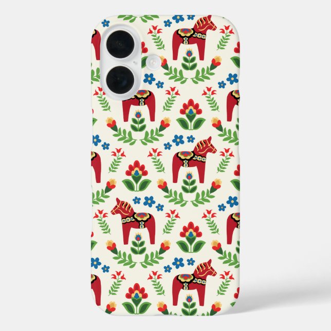 Swedish Dala Horses Red iPhone 16 Hülle (Rückseite)