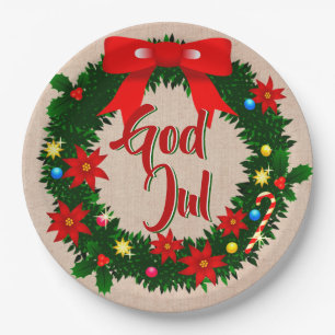 Swedish God Jul Frohe Christmas 9" Pappteller