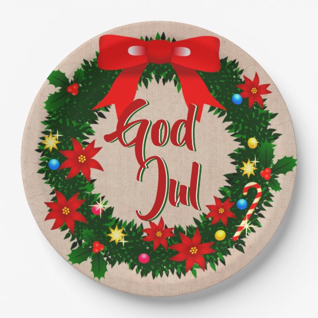 Swedish God Jul Frohe Christmas 9" Pappteller (Vorderseite)