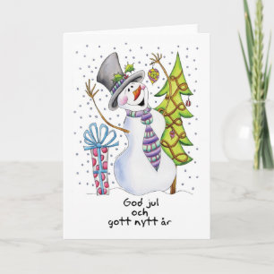 Swedish - Snowman - Happy Snowman - God jul och go Feiertagskarte