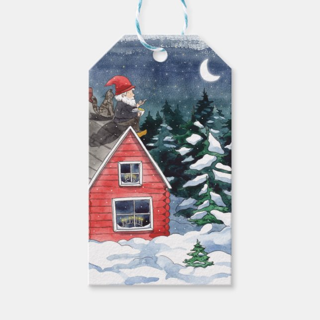 Swedish Tomten Christmas Porridge Watercolor Geschenkanhänger (Vorderseite)