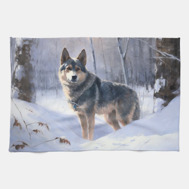Swedish Vallhund Let It Snow Christmas Geschirrtuch (Horizontal)