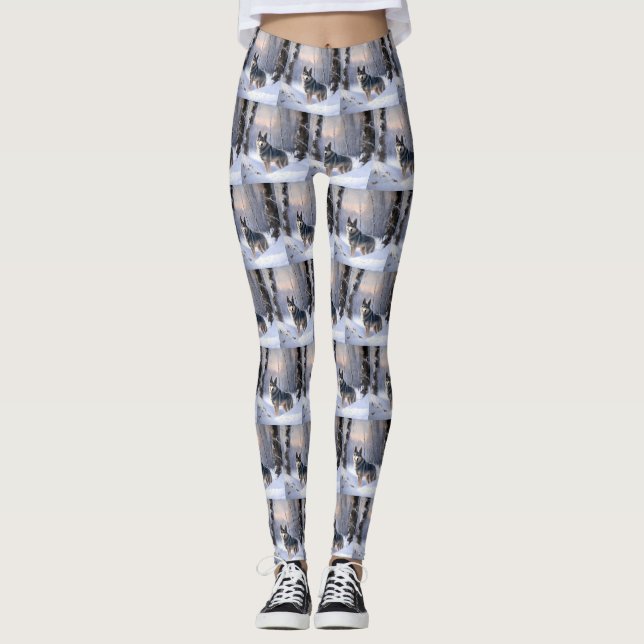Swedish Vallhund Let It Snow Christmas Leggings (Vorderseite)
