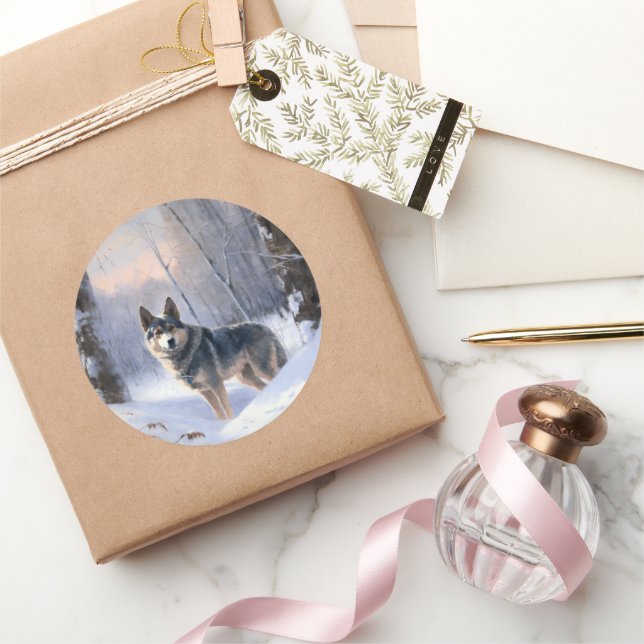 Swedish Vallhund Let It Snow Christmas Runder Aufkleber (Schenken)