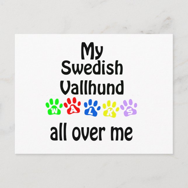Swedish Vallhund Walks Design Postkarte (Vorderseite)